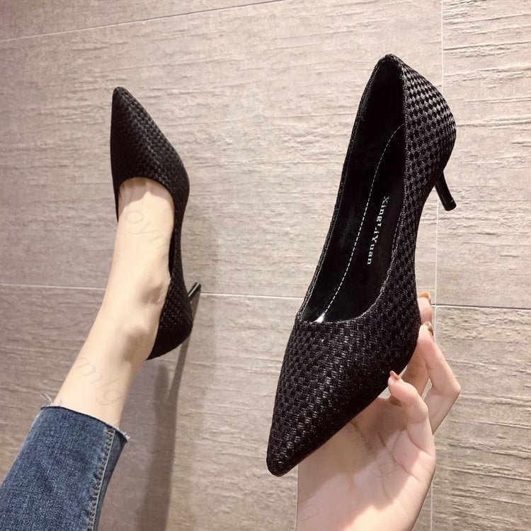 2021 Black White Shoes Woman Heel High Heels Shallow Pumps Suede Leather Wedding Stilettos Pumps Sexy Women Shoes