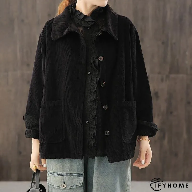 Women Plus Size Pocket Corduroy Coat | IFYHOME