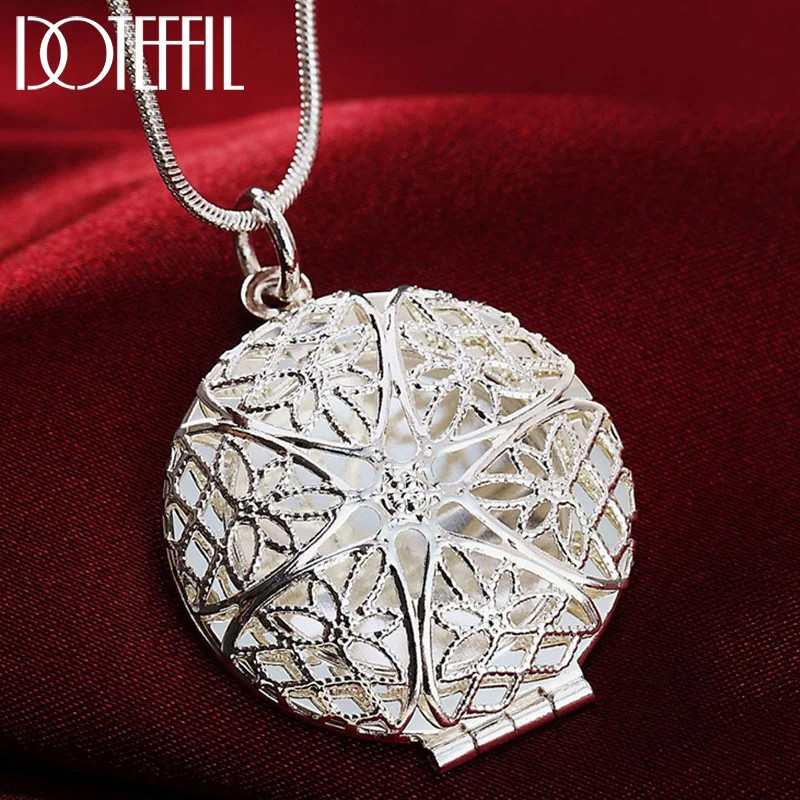 DOTEFFIL 925 Sterling Silver 18 Inch Snake Chain Round Frame Pendant Necklace For Women Man Jewelry