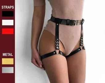 pornhint Pornhint Leather leg harness for women fashion party, Leather waist garter harness belt with straps adjustable, One piece BDSM accessorize hot sex