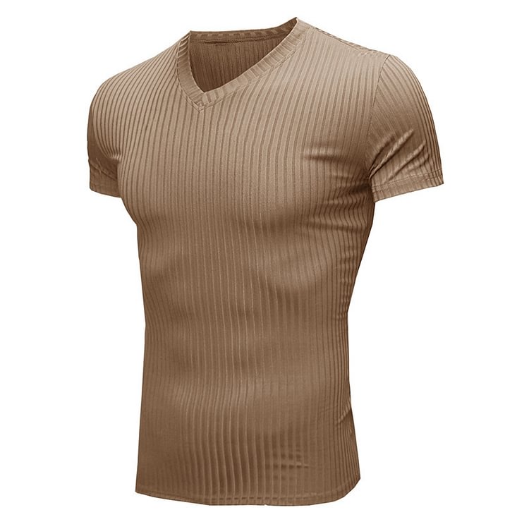 Men's Sports Skinny V-Neck Knit Short Sleeve T-Shirt