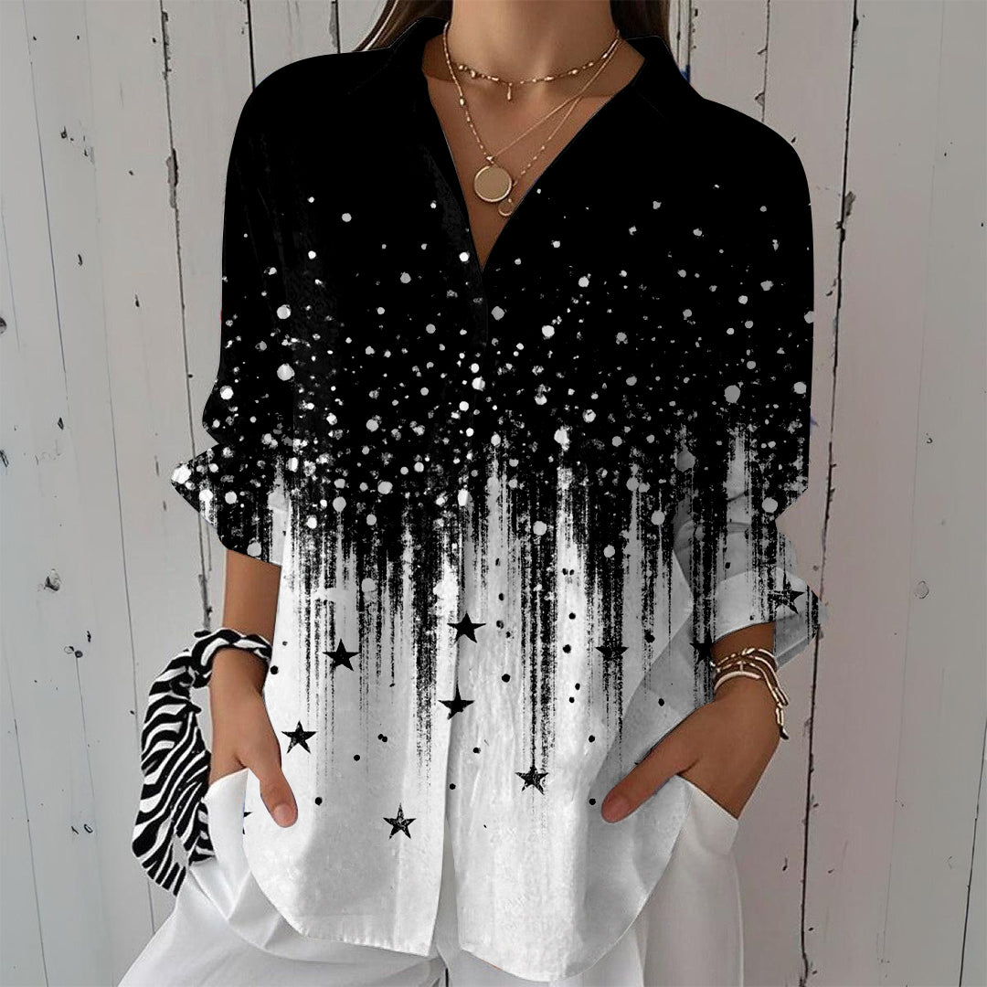 Women Long Sleeve V-neck Graphic Floral Printed Top