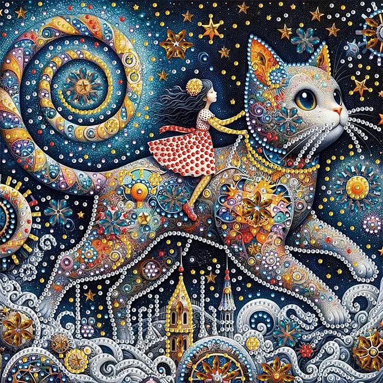 Partial Special-shaped Diamond Painting - World Cat Day, Childlike And Dreamy 30*30CM