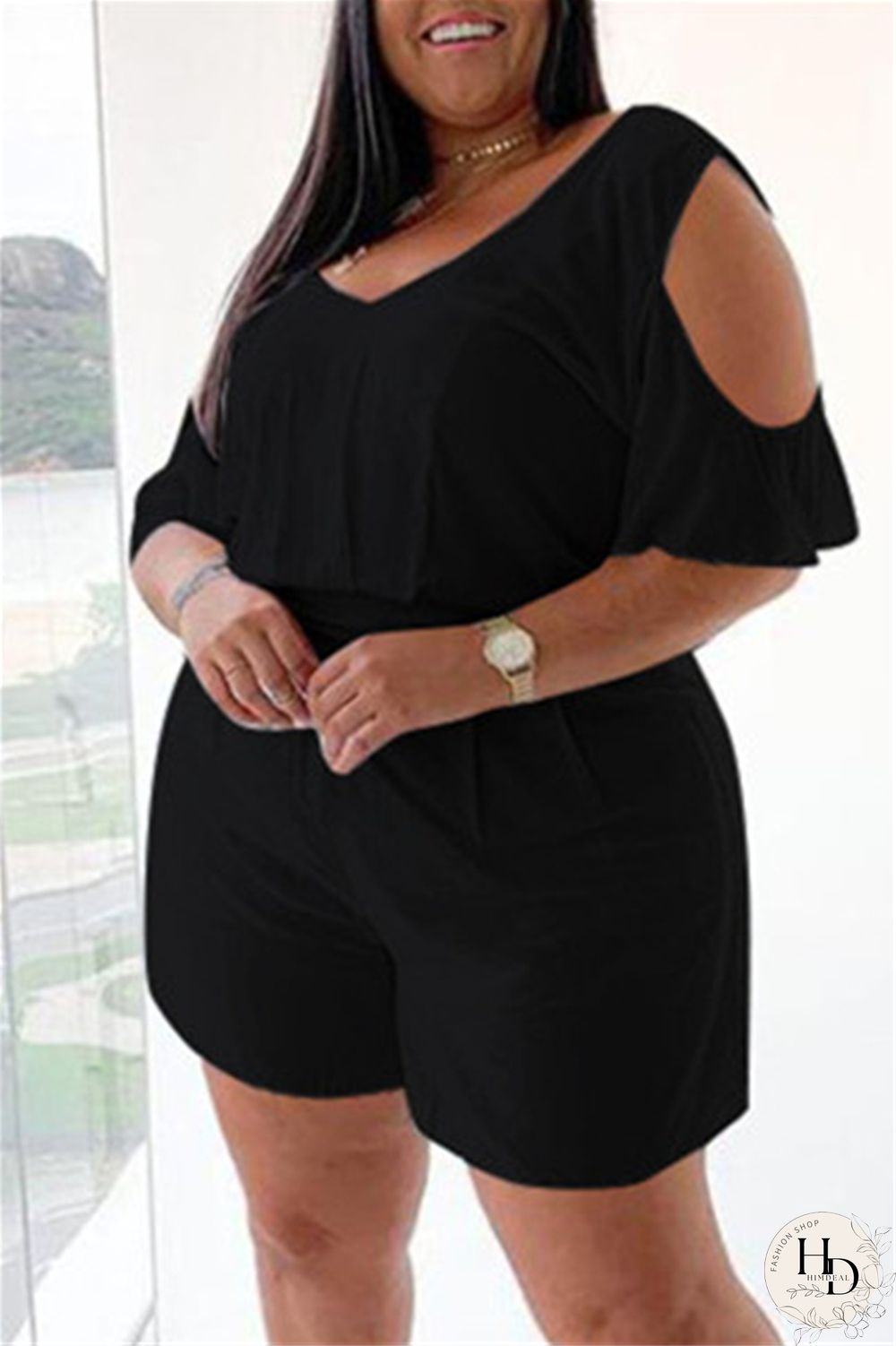 White Fashion Casual Solid Basic V Neck Plus Size Romper