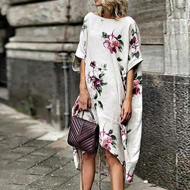 Casual Printed Floral Loose Dress Mini Dress For Women MusePointer