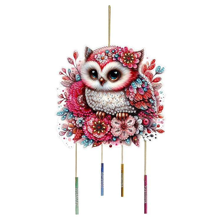 【Pendant】Double Sided Special Shaped Owl Diamond Art Painting Wind Bell Hanging Sign gbfke