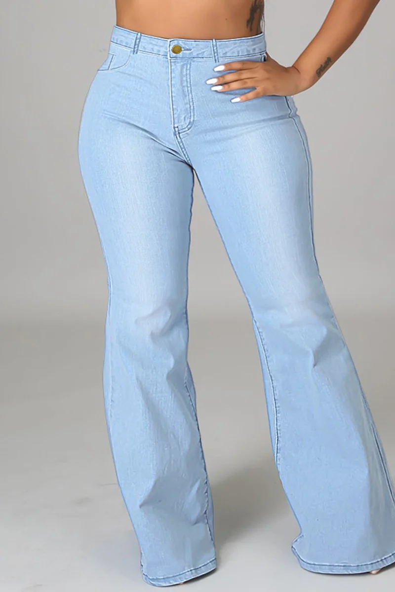 Light Blue Fashion Casual Solid Ripped Plus Size Jeans | EGEMISS