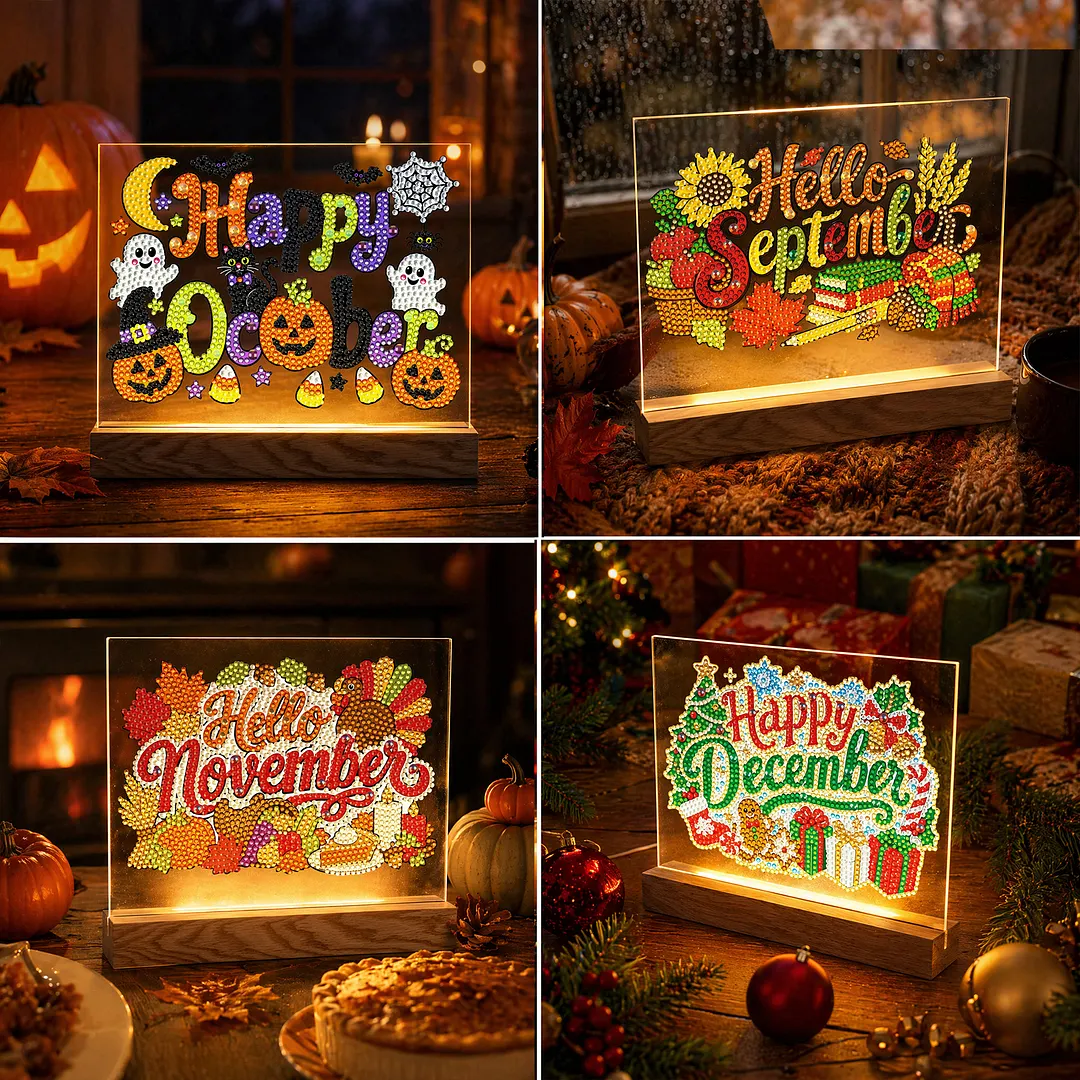 12 Pcs DIY Diamond Painting Night Light Diamond Art LED Lamp 7.87x5.91 Inch