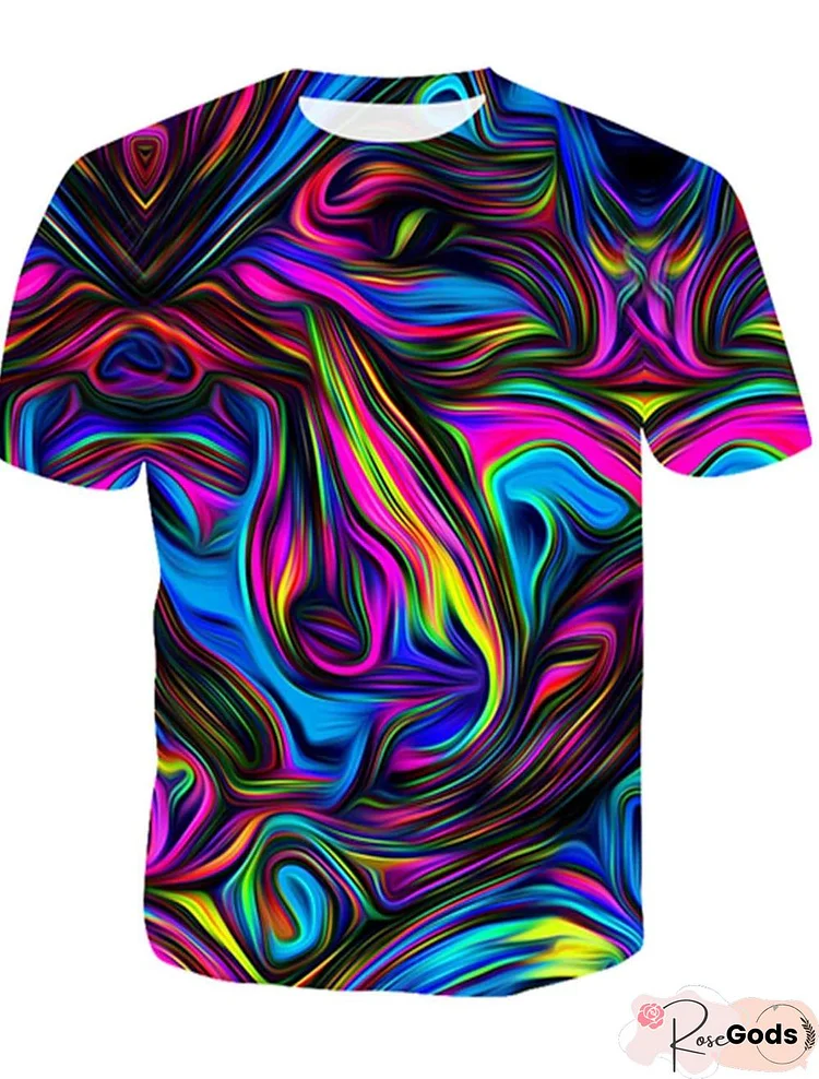 Men's T Shirt Graphic Abstract Print Short Sleeve Daily Tops