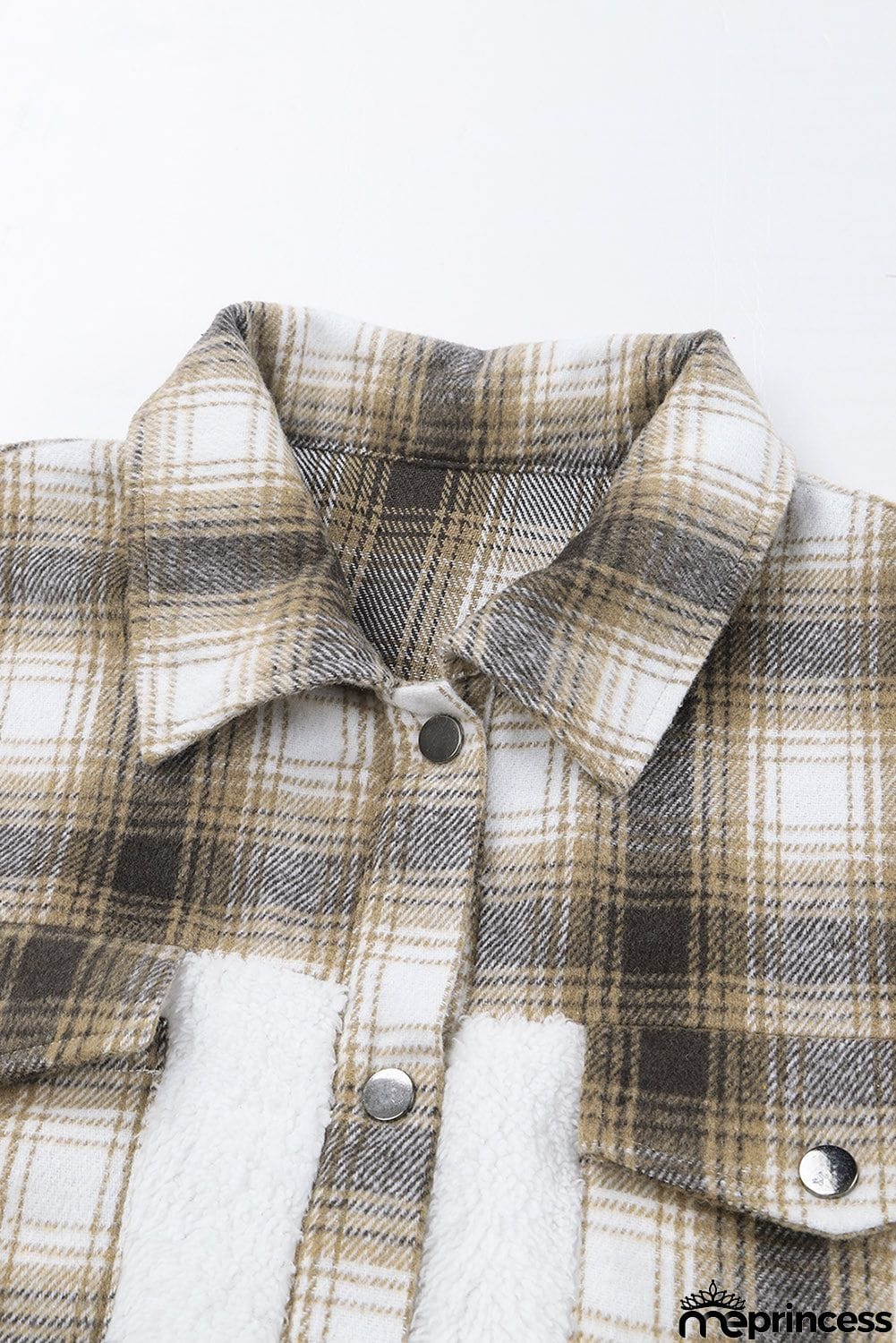 Plaid Patchwork Buttoned Pocket Sherpa Jacket