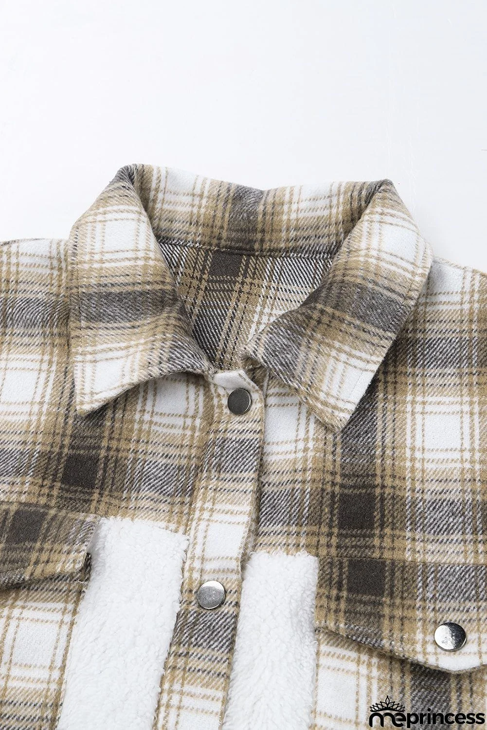 Plaid Patchwork Buttoned Pocket Sherpa Jacket