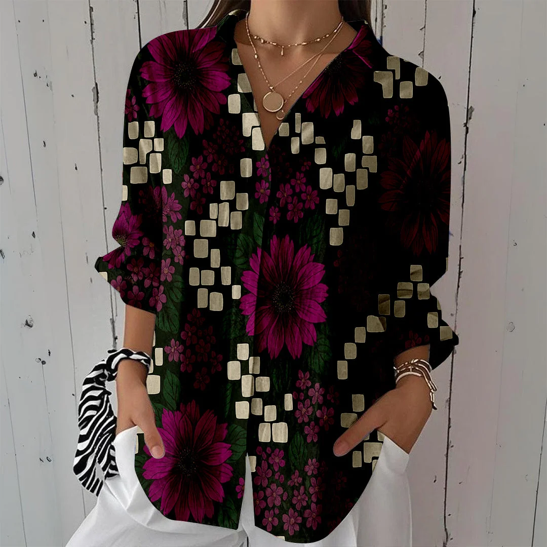 Style & Comfort for Mature Women Women Polka Dots, Red, Black DZCL0399 3/4 Sleeve Shirt Collar Printed Button Tops