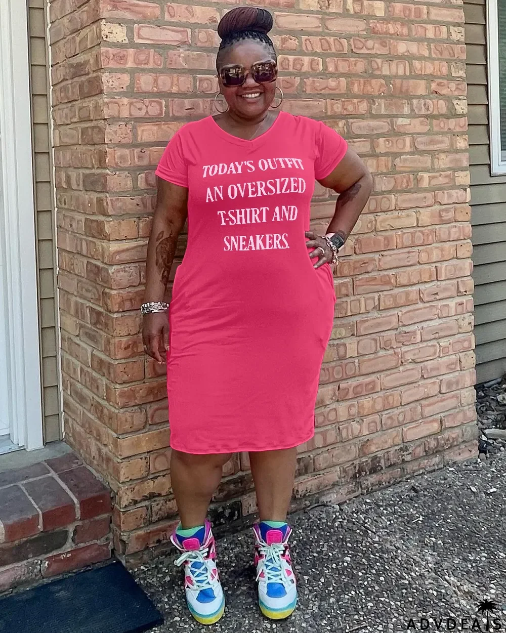 Plus Size Letter Print V Neck Short Sleeve T Shirt Dress