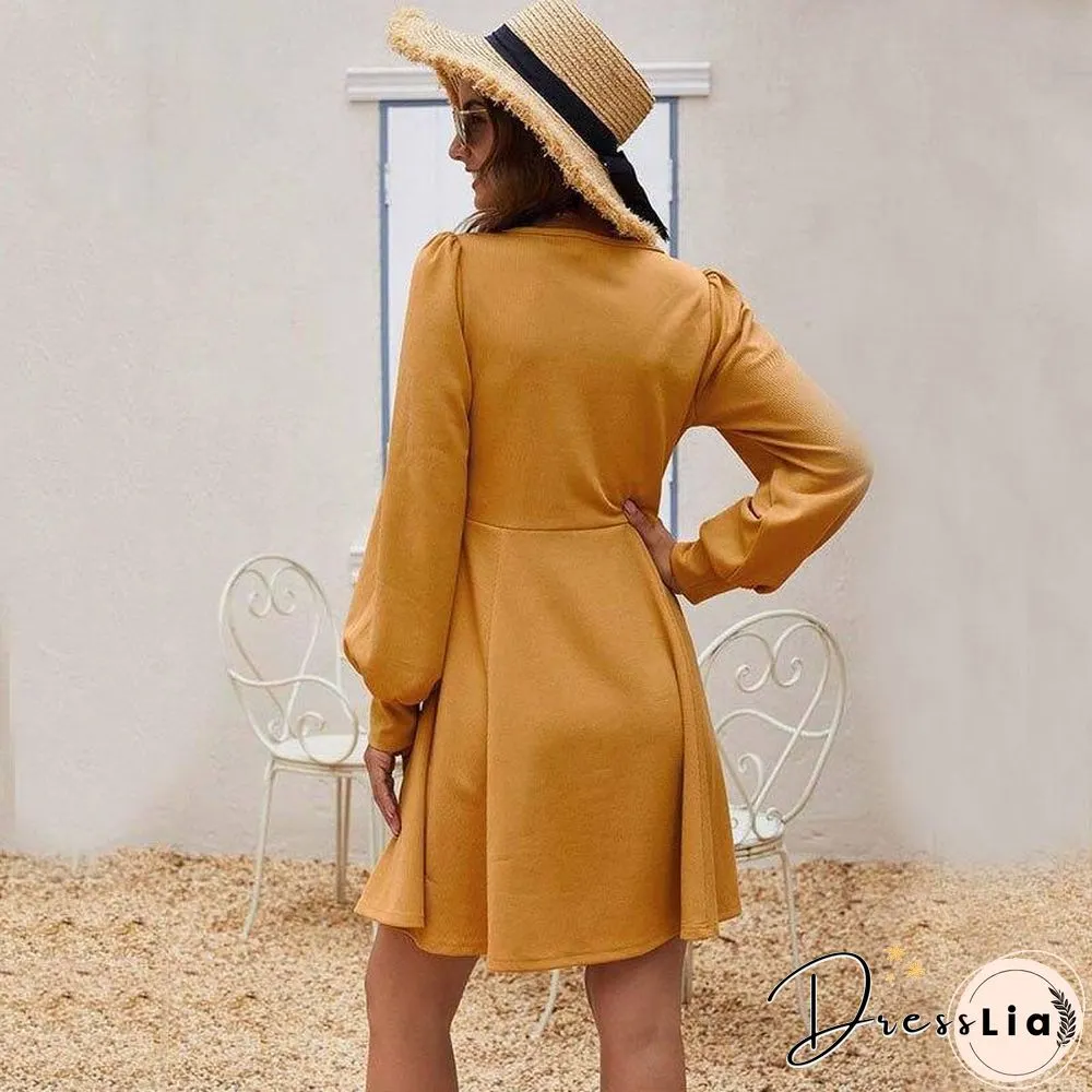 Spring Short Party Dress Women Elegant Line Ladies Sexy V-neck Long Sleeve Bodycon Beach