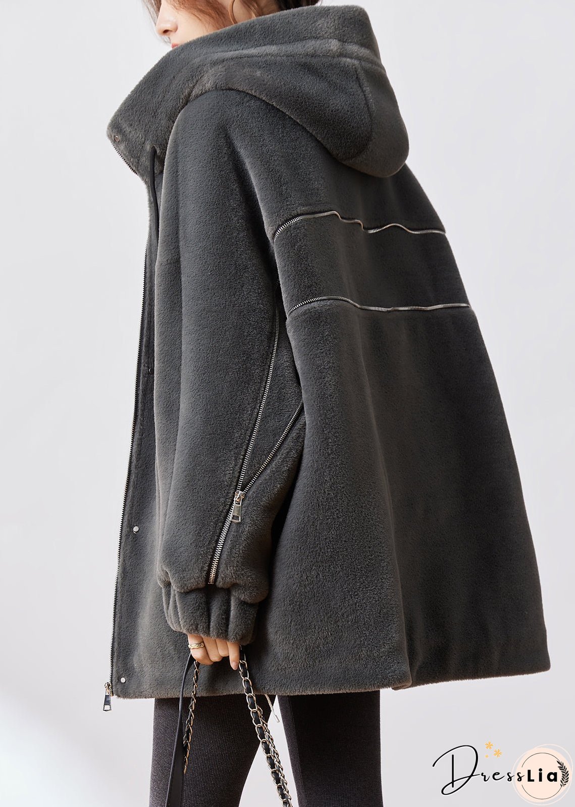 Modern Dark Grey Zip Up Cotton Filled Mink Velvet Coats Winter