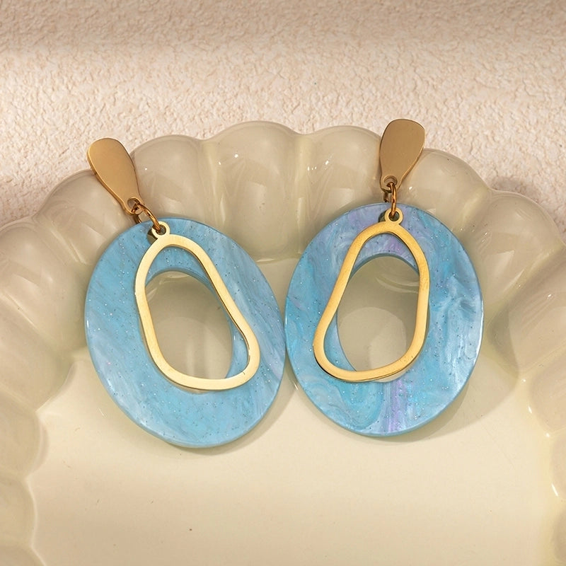 1 Pair Elegant Exaggerated Minimalist Irregular Geometric Plating 304 Stainless Steel Arylic 14K Gold Plated Drop Earrings