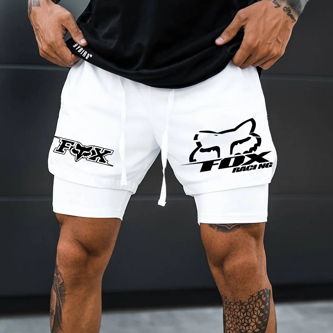 Men's Racing Print Double Layer Sports Shorts / TECHWEAR CLUB / Techwear
