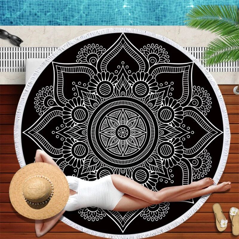 Dropshipping Chakra Beach Towel Tassel Toalla Mandala Tapestry Sunblock Round Cover-Up Bath Towel Lotus Bohemian Yoga Mat 150cm