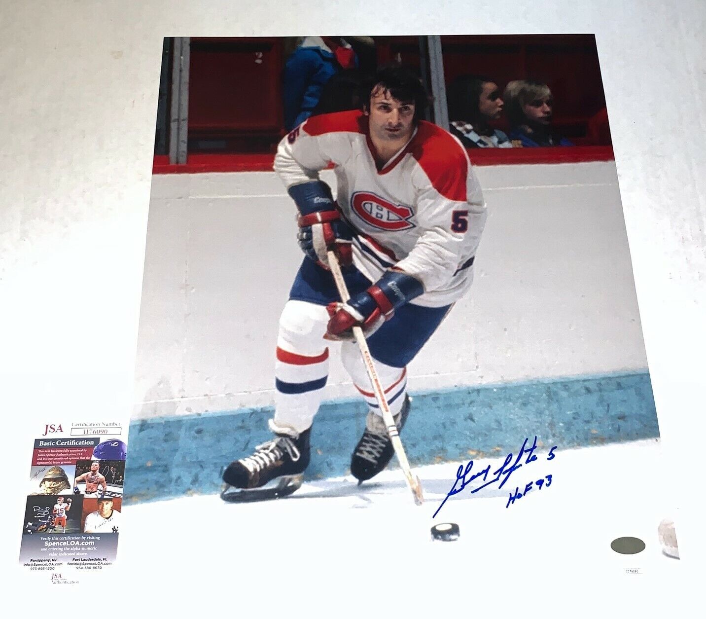 Guy Lapointe signed Montreal Canadiens 16x20 Photo Poster painting autographed HOF Inscript. JSA