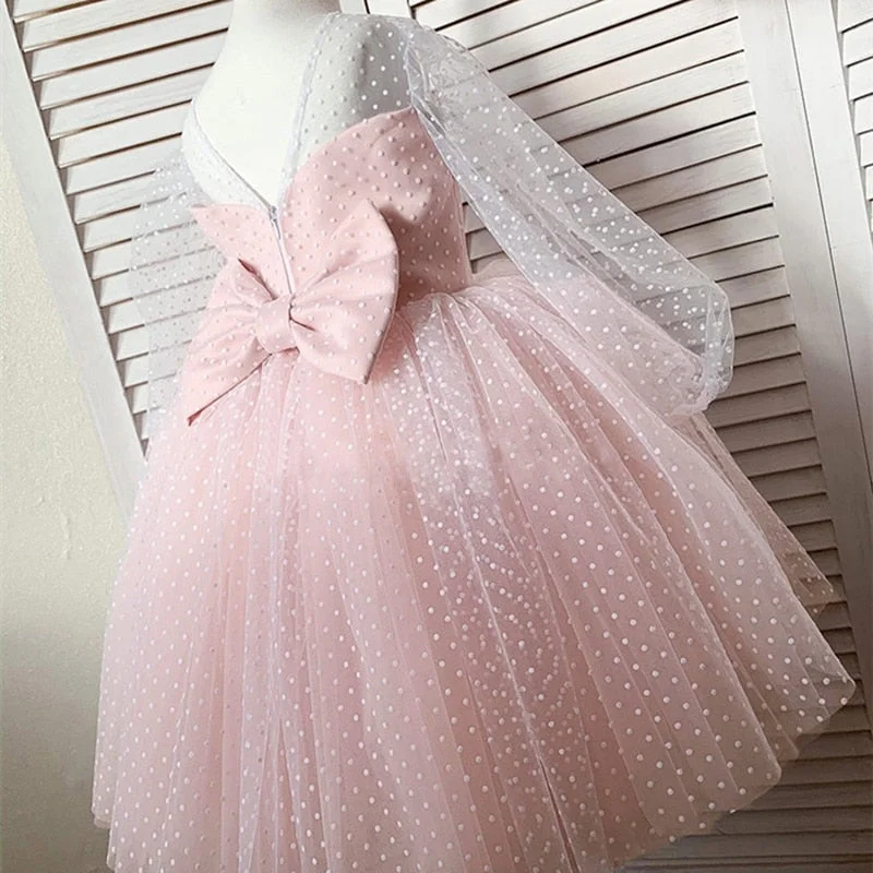 Girls Princess Polka Dot Dress Kids Wedding Birthday Elegant Party Prom Gown Children Tulle Backless Christmas Costume 4-10 Year