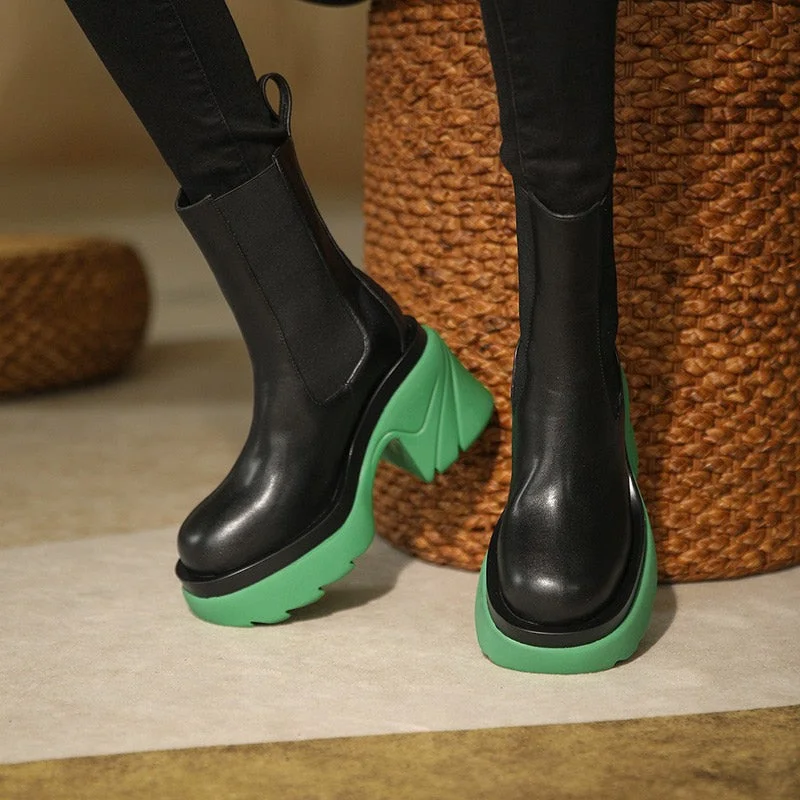 Women Ankle Boots Metal Chain Slip On Thich Platform Short Boots Ladies Mixed Color Autumn Winter Shoes Female Chelsea Fashion