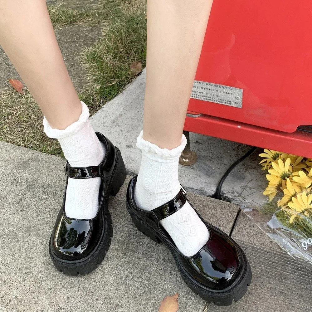 Lolita Shoes Women Japanese Style Mary Jane Shoes Women Vintage Shallow High Heels Chunky Platform Shoes Cosplay Female Sandals