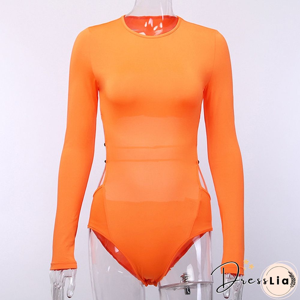 Autumn and Winter Women Neon Bodysuit Hollow-out Waist Bodysuit