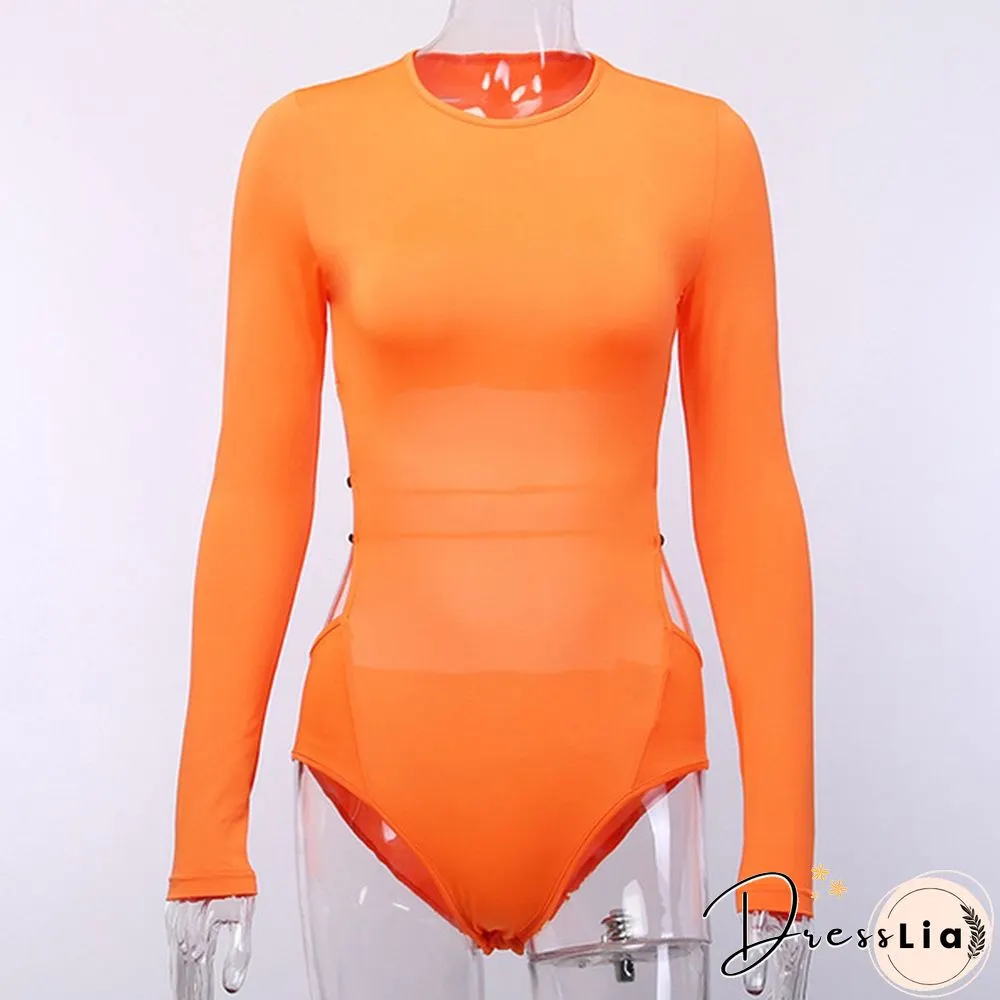 Autumn and Winter Women Neon Bodysuit Hollow-out Waist Bodysuit