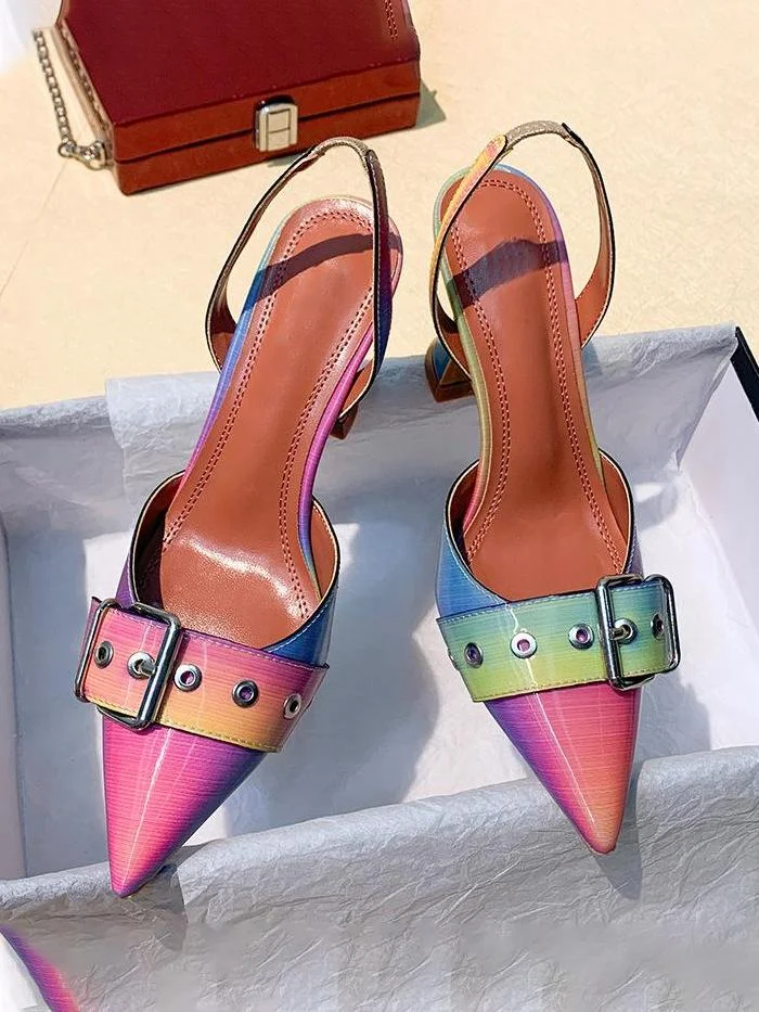 Multicolor Pointed Toe Buckle Casual Sandals