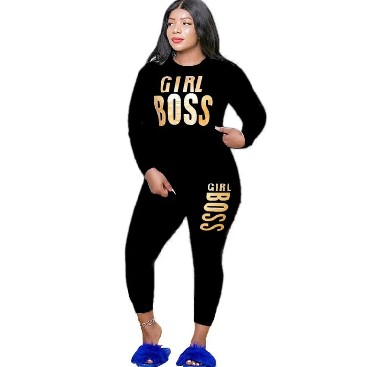 CM.YAYA Plus Size XL-5XL Letter Print Velvet Women's Set Sweatshirt Top Jogger Pants Suit Tracksuit Two Piece Set Fitness Outfit