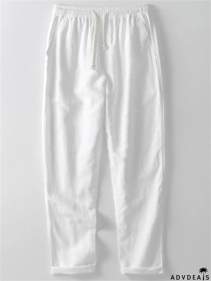 Linen Casual Drawstring Straight Leg Pants