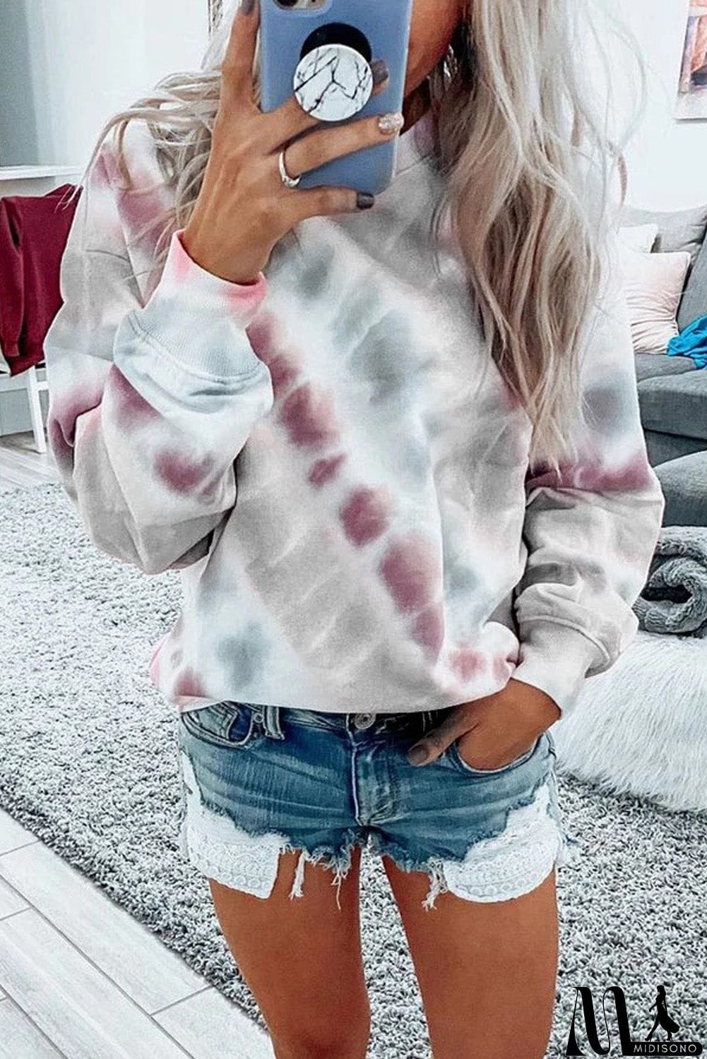 MidiSono - Casual Tie-dye Round Neck Sweatshirt