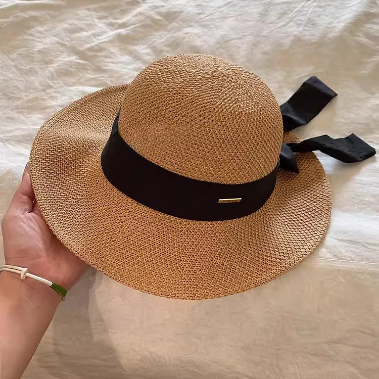 Wavy Trimmed Tie Ribbon Sun Hat