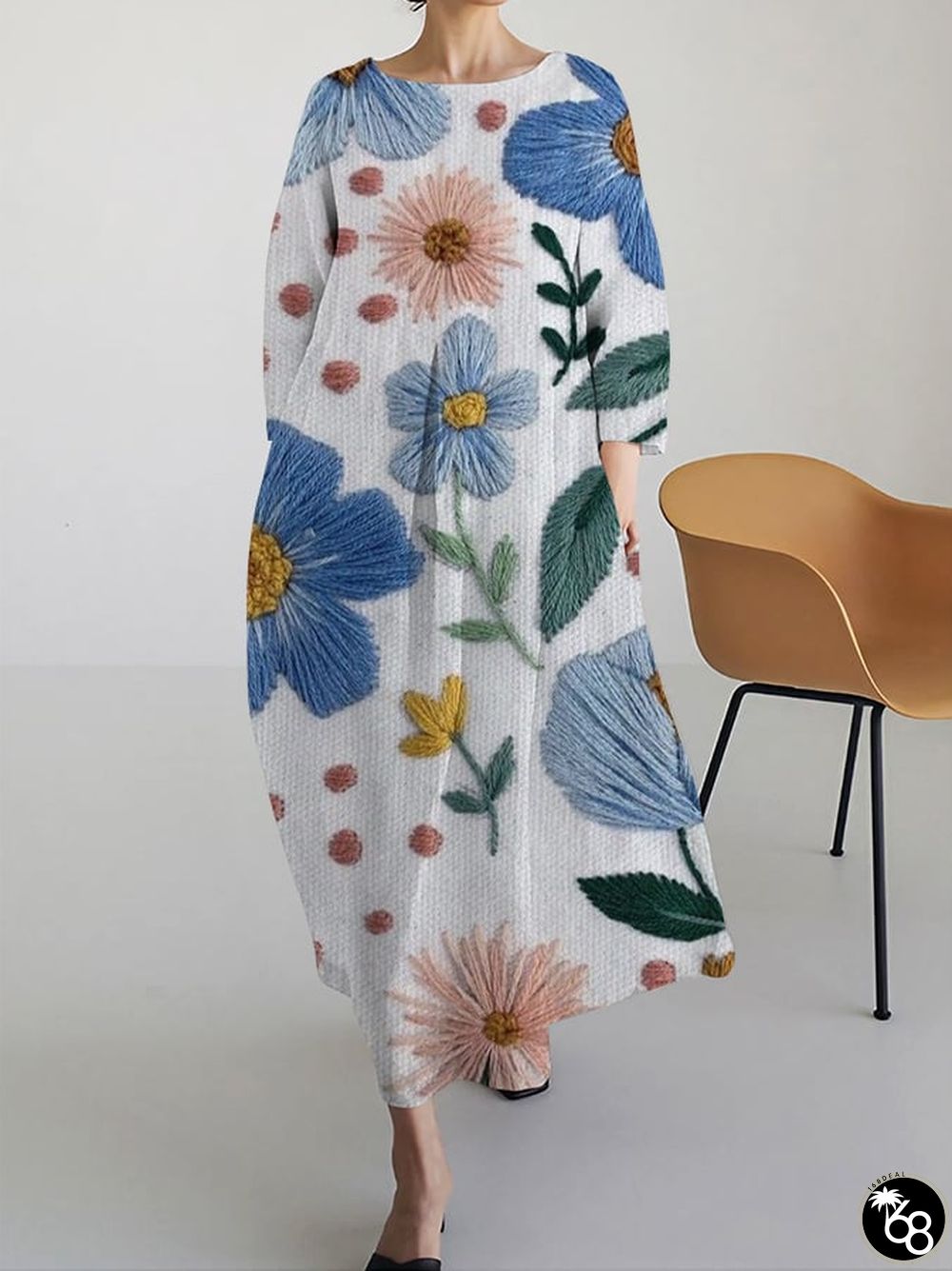 Women's Vintage Embroidered Floral Print Casual Loose Dress | 168DEAL