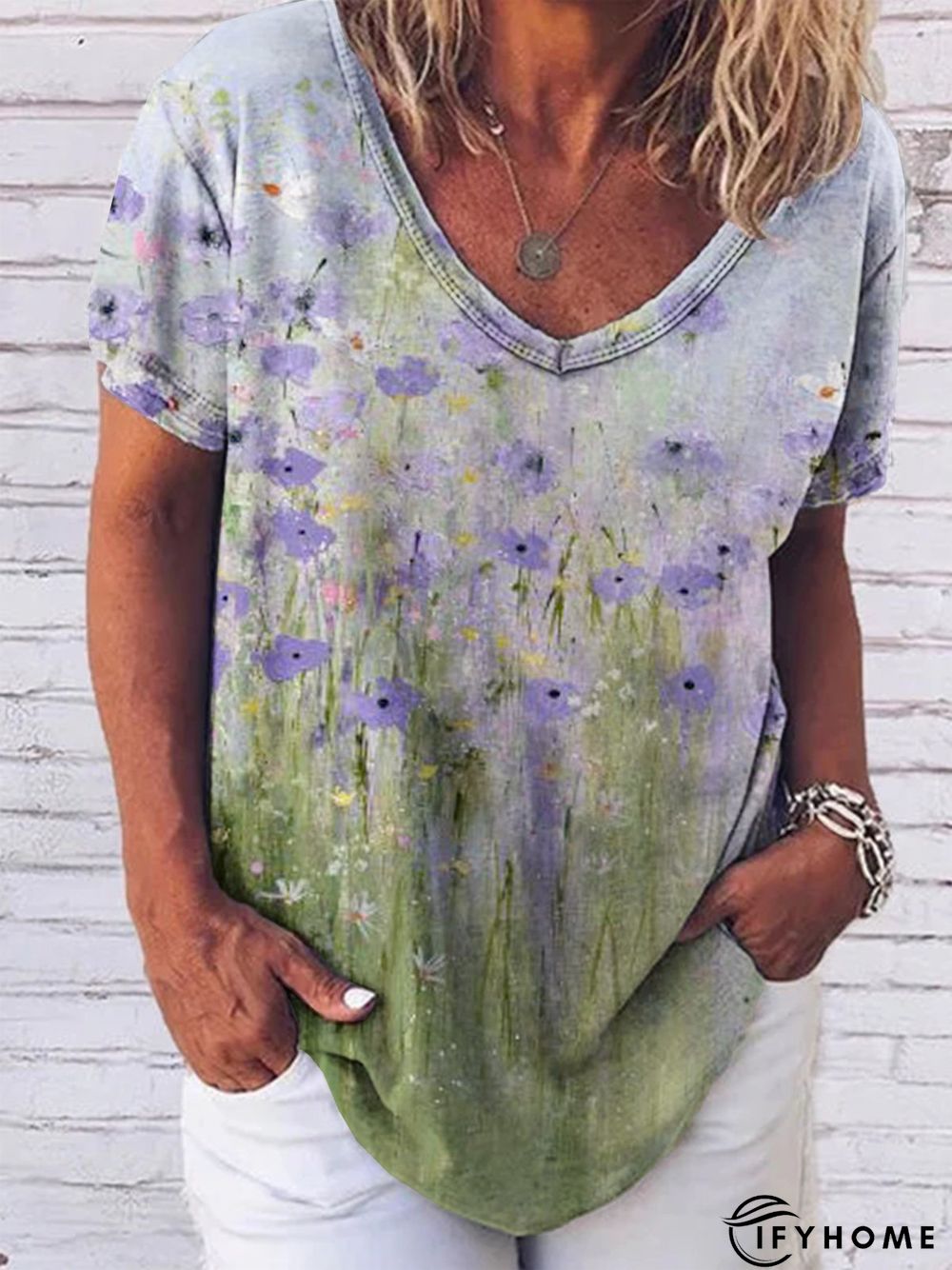 Oil Painting Flower Texture Shift Short Sleeve T-shirt | IFYHOME