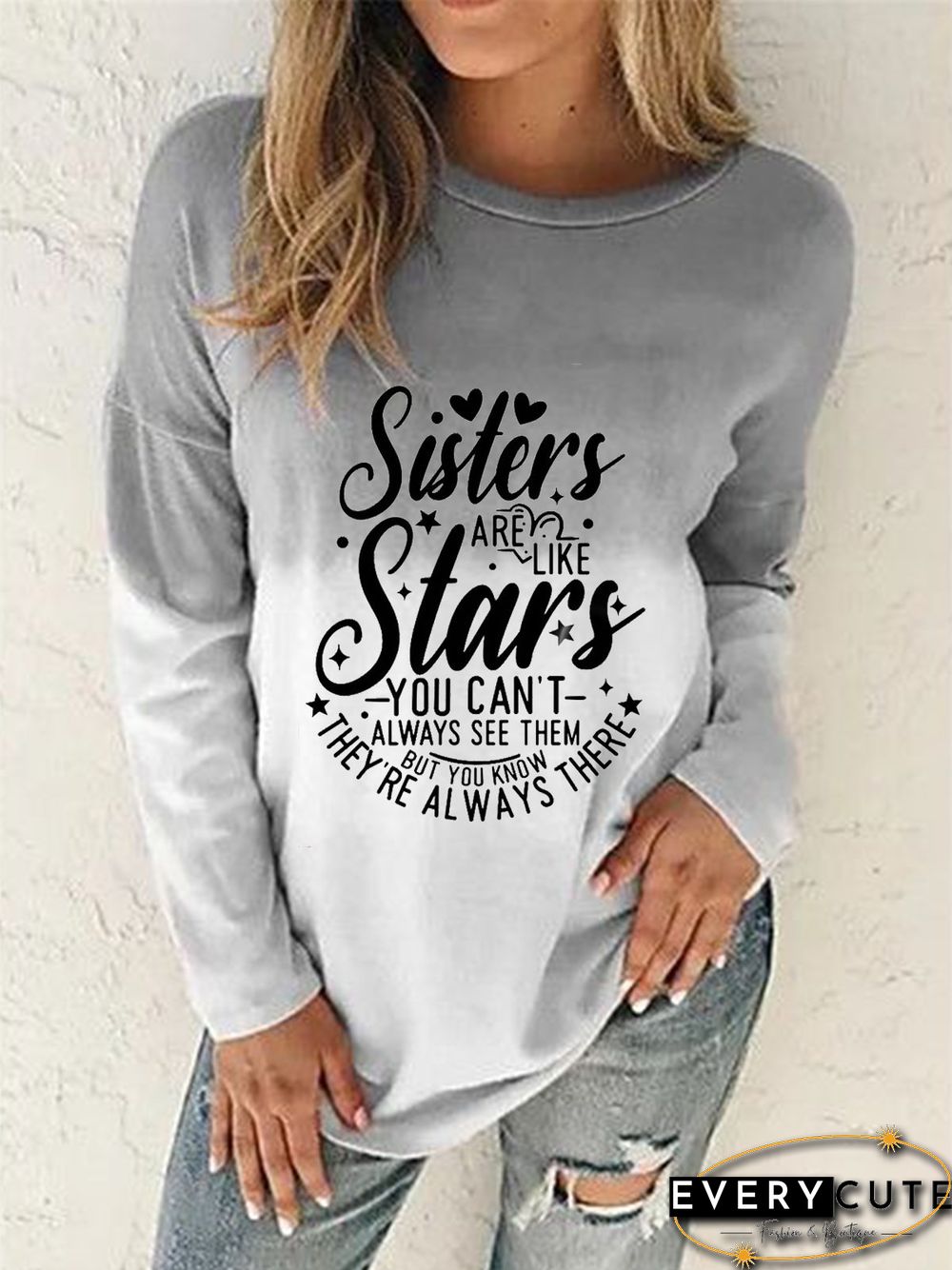 Casual Text Letters Crew Neck Long Sleeve Loose Sweatshirts