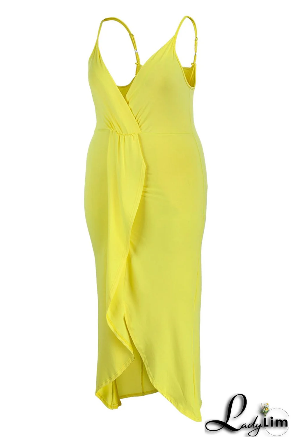 Black Fashion Sexy Plus Size Solid Patchwork V Neck Sling Dress