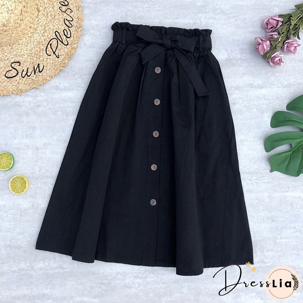 Women Skirts Fashion High Waist Skirt Women Spring Summer Midi Skirts Womens Elastic Waist A Line Ladies Skirts With Belt