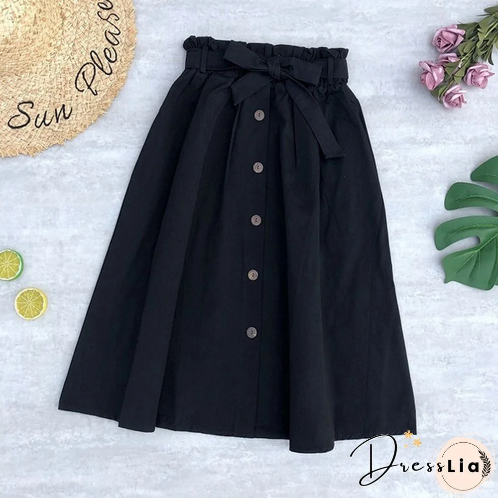 Women Skirts Fashion High Waist Skirt Women Spring Summer Midi Skirts Womens Elastic Waist A Line Ladies Skirts With Belt