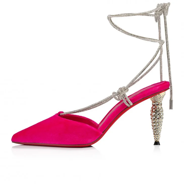 100mm/3.94 inch diamond red bottom high heels with rhinestone chain straps