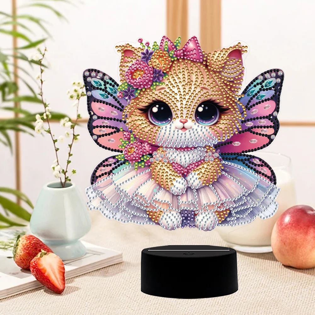 DIY Butterfly Cat Diamond Painting Night Light Diamond Art Lamp Home Decoration