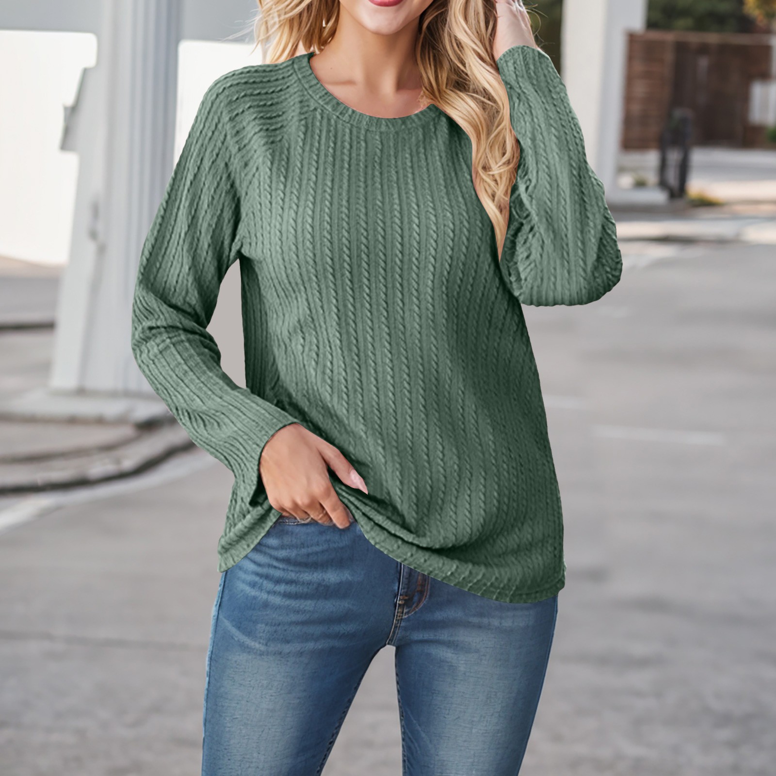 Ladies Track T-shirts Women's Tops Long Sleeve Lightweight T Shirts Fall Fashion Trendy Top Women Round Neck Knit Clothes