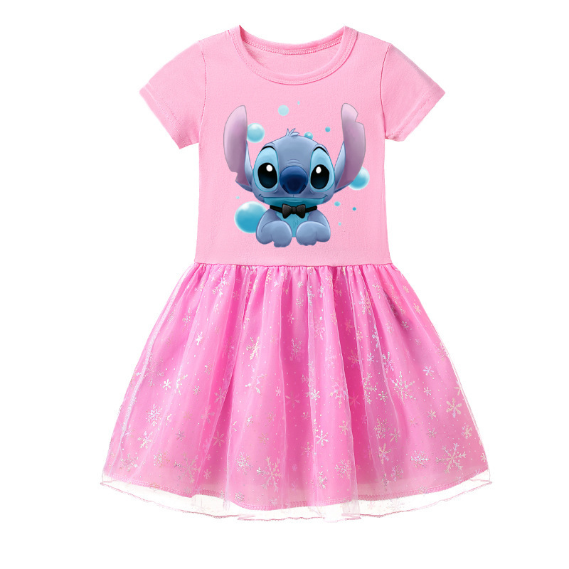 Mayoulove Stitch Mesh Dress - Adorable and Breathable Girls' Summer Clothing with Stitch Theme - Perfect for Fans of Disney's Lilo and Stitch - Ideal for Girls Aged 4-8-Mayoulove