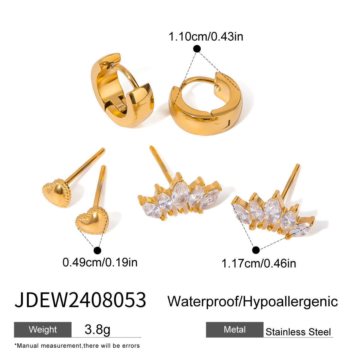 Jie Ding Three Pairs Of Stainless Steel Zircon Earrings Niche Pearl Earrings Titanium Steel Earrings