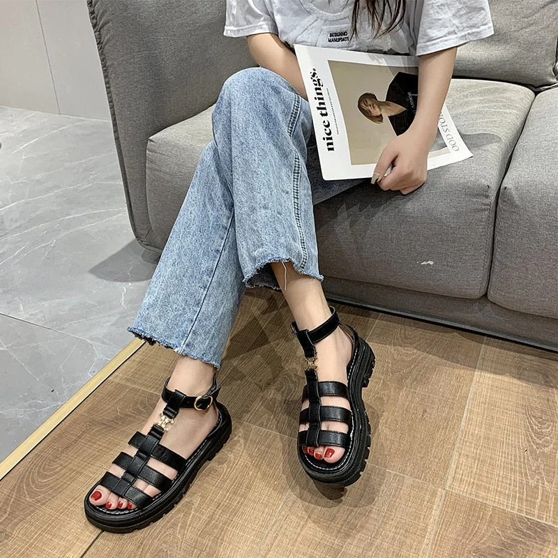 Vstacam Graduation Gift Summer Gladiator Ladies Sandals Thick-soled Roman Style Fashion 2022 New Low-heel Leisure Vacation Elegant and Comfortable