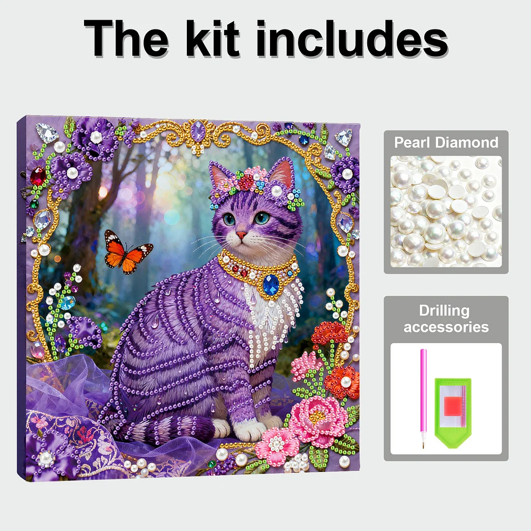 Purple Cat Art Diamond Painting Kit for Adults Home Decor 25x25cm With Frame