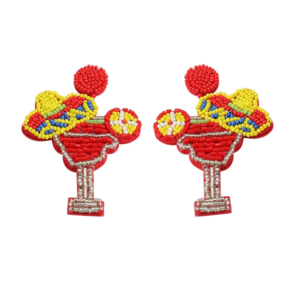 Dvacaman Super Cute Red Margarita Earrings for Women Handmade Statement Beaded Champagne Wine Glass Earrings High Quality Bijoux