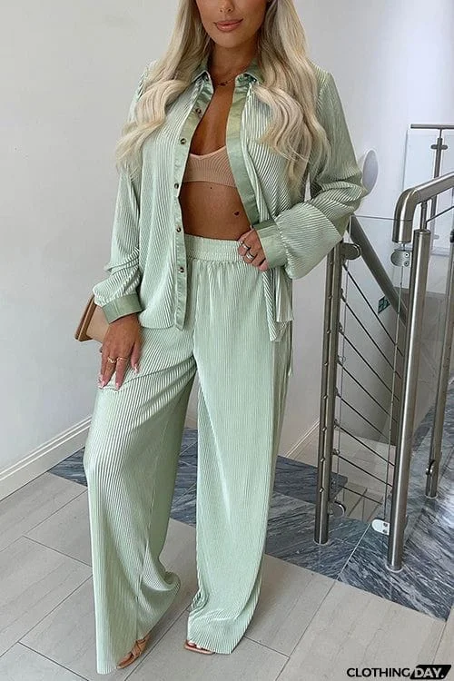 Pleated Oversized Shirt and Trouser Set