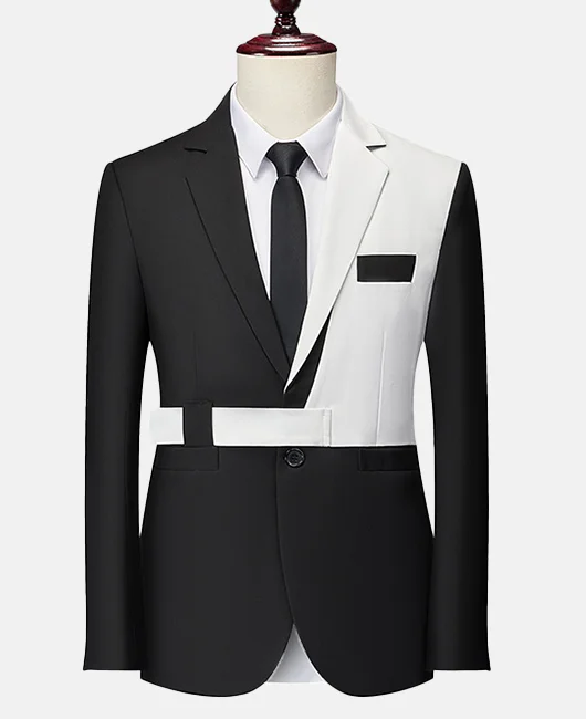 Contrast Color Notch Lapel Single Breasted Belt Blazer Okaywear