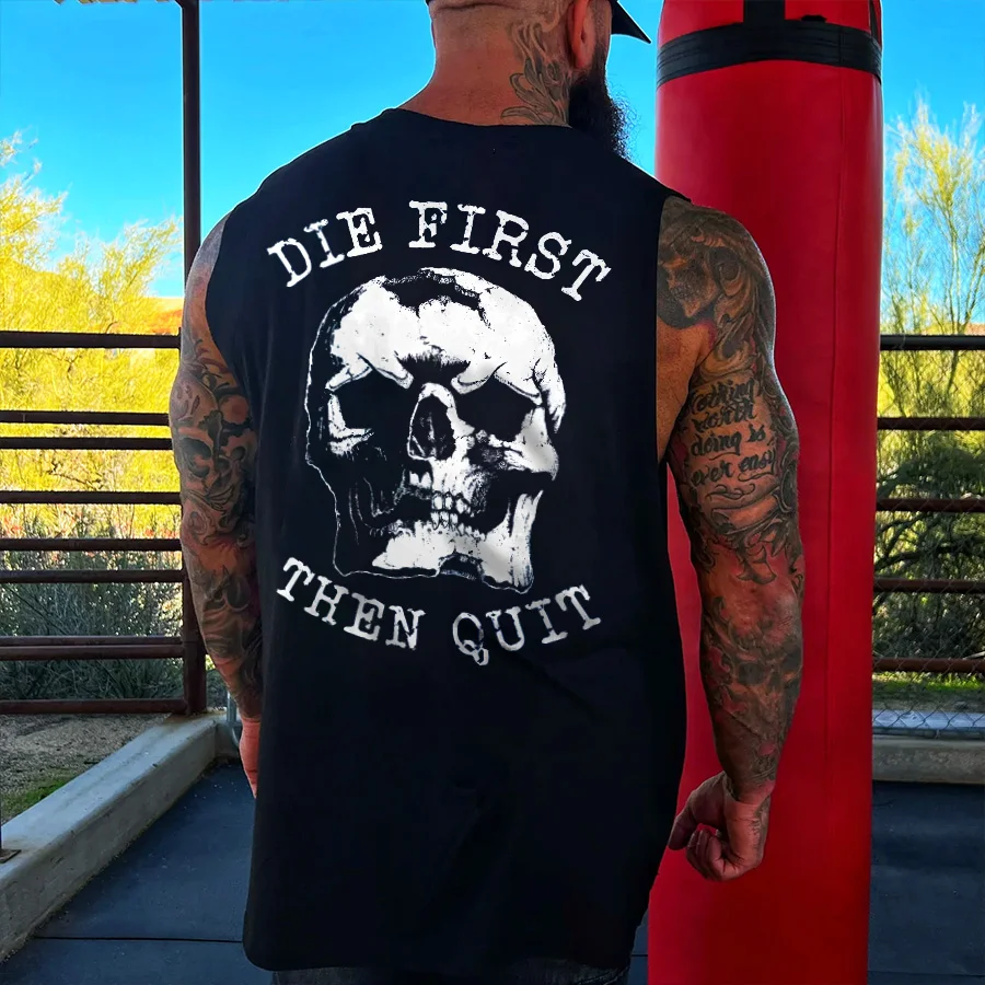 Livereid Die First Then Quit Skull Print Men's Vest - Livereid